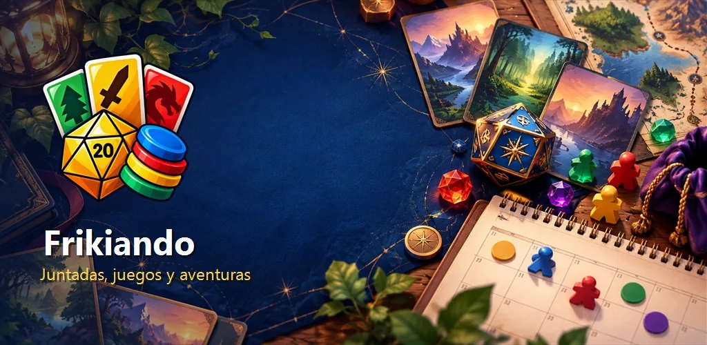 Gráfico oficial de Frikiando con elementos de juegos de mesa y rol