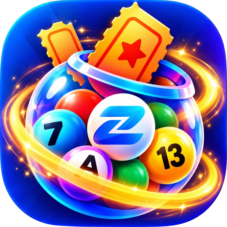 Ícono oficial de ZorApp Random con un bombo de lotería, bolillas y tickets de sorteo